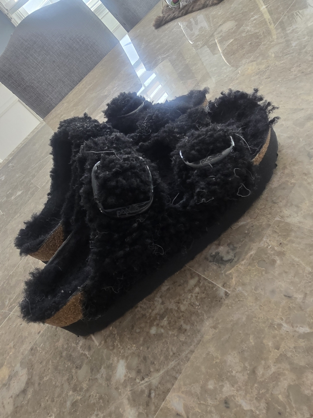 Birkenstock Black Shearling Arizona Platform Sandals Sz 39